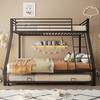 Metal Bunk Bed 90x200 & 140x200 Cm, Pull-Out Bed 90x190cm, Family Bed Capacity Up To 550kg, 3 Sleeping Places, Slanted Ladder & Fall Protection, Black