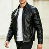 Men Stand Collar Zipper Faux Leather Biker Jacket