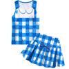 Kinder Mädchen Anime Cartoon Gabby Bedrucktes Ärmelloses Blaues T-Shirt Faltenrock Sets Halloween Cosplay Kostüme