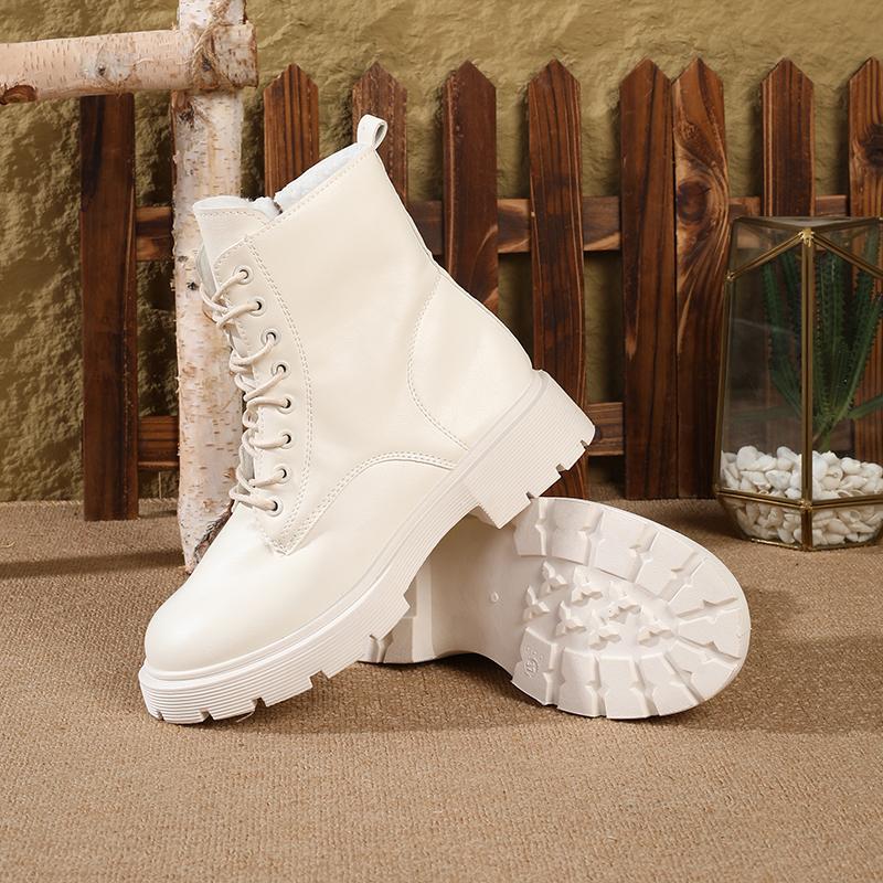 Fall/Winter New Women's  Platform British-Style Snow Boots, Casual Leather Lace-Up & Side Zipper Fashion Ankle Boots