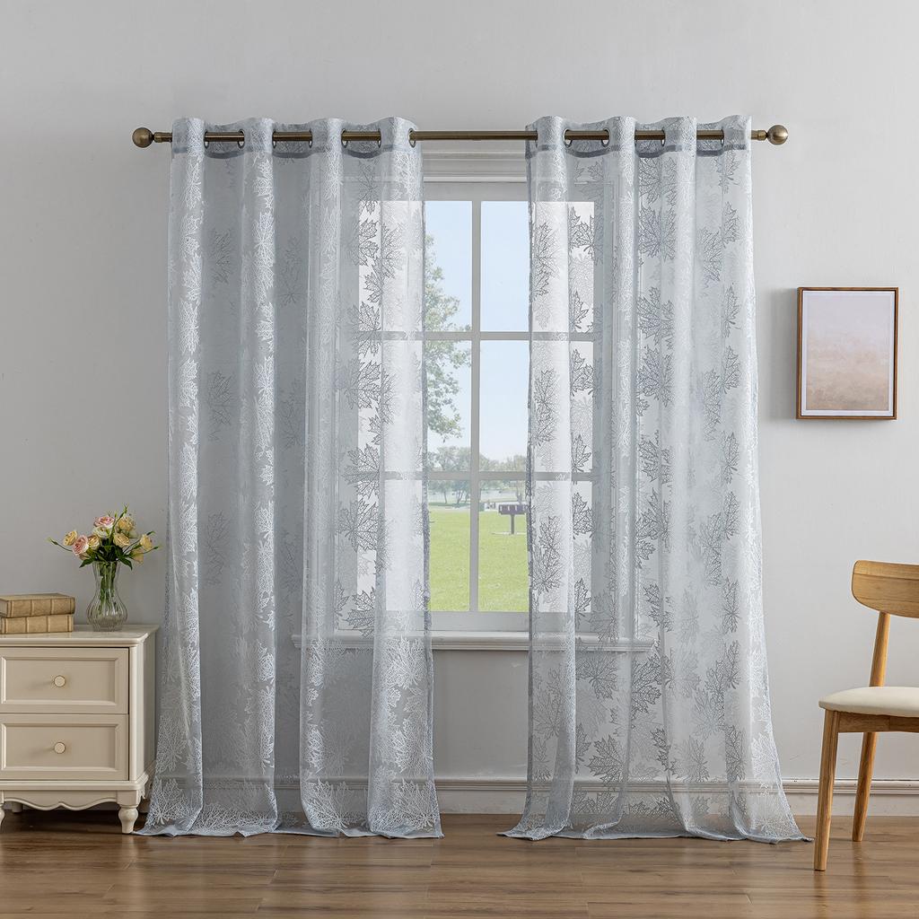 Simple Modern Jacquard Leaf Window Screen Living Room Bedroom Balcony Hollow Transparent Curtain