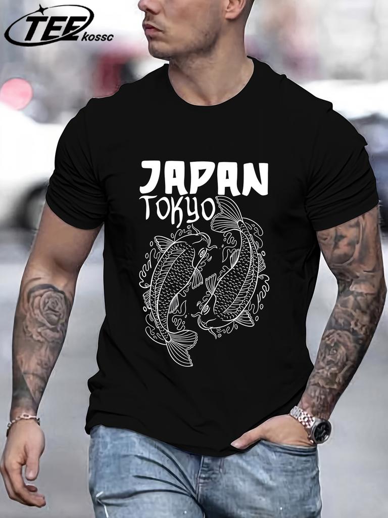 Japan Tokyo Harajuku Koi Printing Mens T Shirt Cotton Loose TShirts Summer New Fashion Clothes Male Casual AllMatch Sportswear