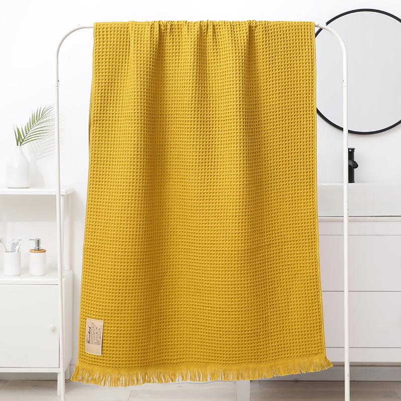 Pure Cotton 90x180 Waffle Weave Tassel Bath & Beach Towel Shawl - Honeycomb Design, No Shed Gauze.