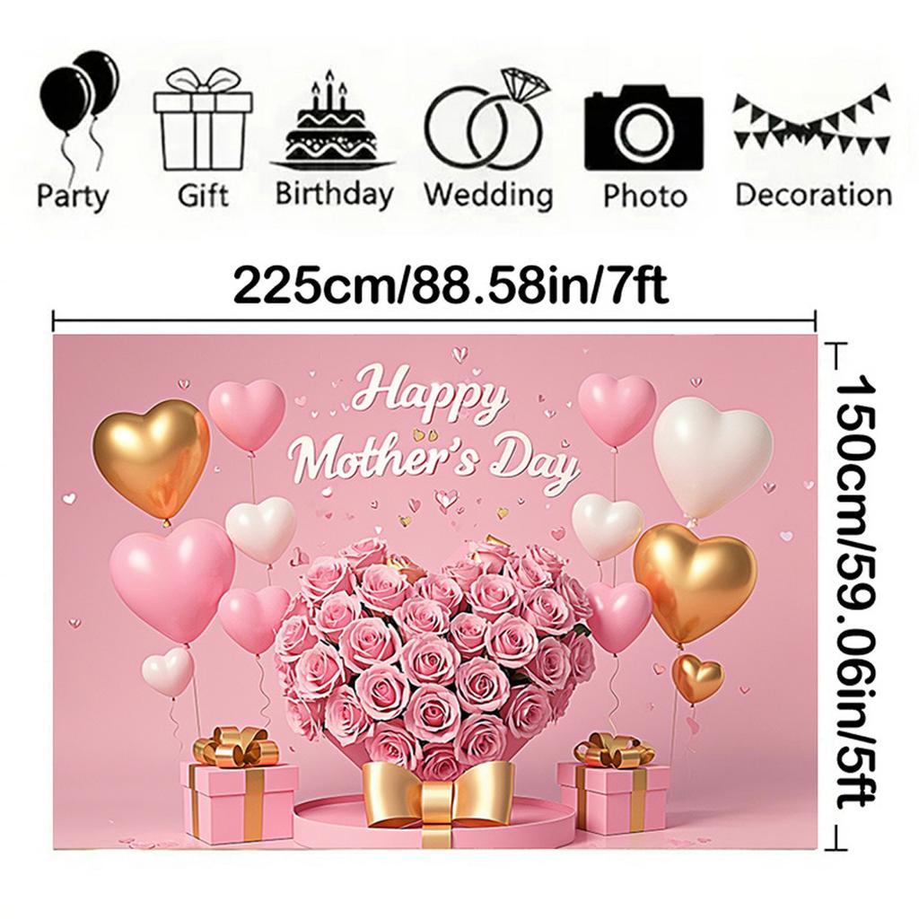 Happy Mother's Day Backdrop Thanks Best Mom Floral Flower Love Heart Mothers Day Birthday Photography Background Photo Studio