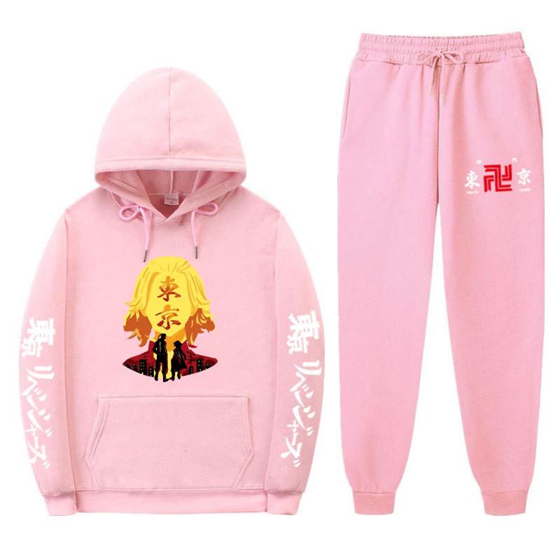 Mens Hooded Long Sleeve Streetwear Sweatshirt Set Casual Oversized Cotton Blend Tracksuit Fall