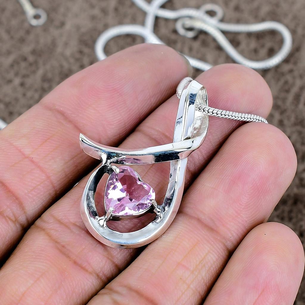 Pink Kunzite Gemstone Handmade 925 Sterling Silver Jewelry Pendant 1.54" KKG-571