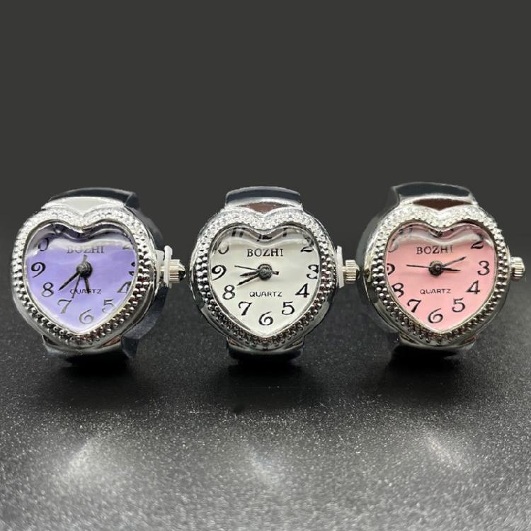 Fashion Heart Shape Finger Watch Couple Rings Jewelry Clock Roman Quartz Watches