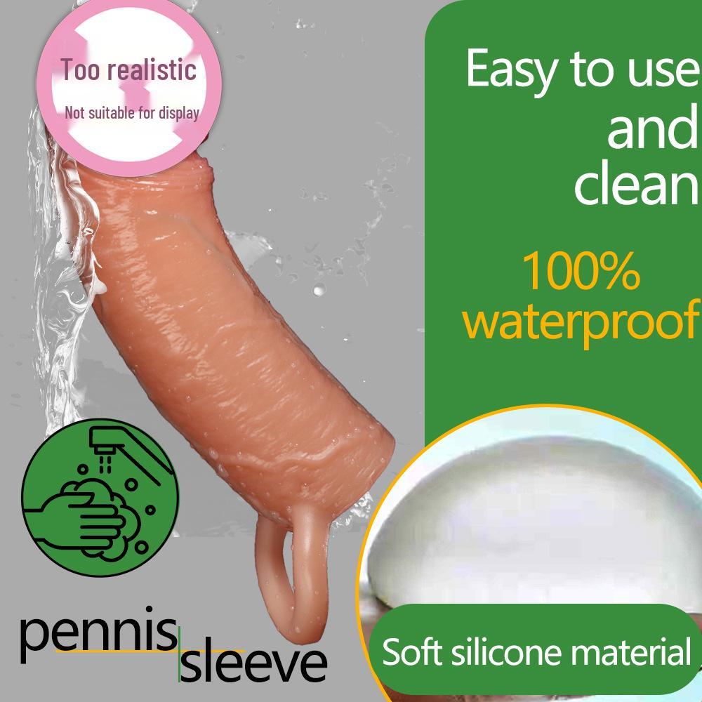 Men's Super Thick Silicone Phallus Sleeve - Wearable Hollow Wolf Tooth Design.