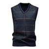 Men Knitting Vest V-Neck Sleeveless Plaid Print Sweater Vest Autumn Winter