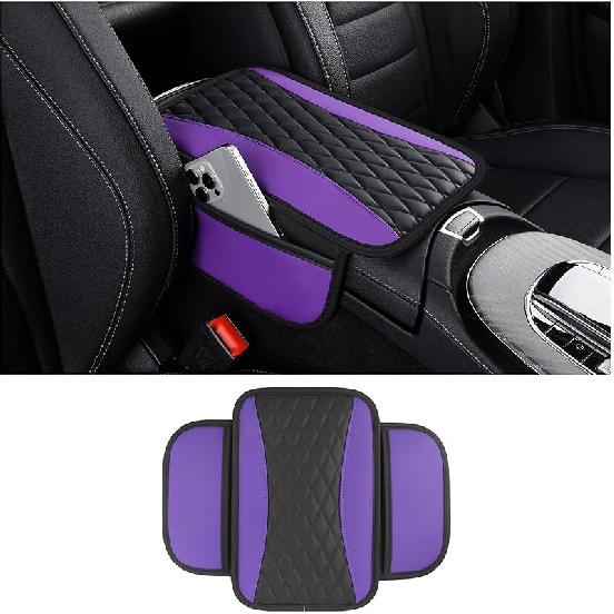 Leather Car Center Console Cover With Side Pockets,Stylish Car Decorations Interior Armrest Cover For Car Seat Organizer,Universal Center Console