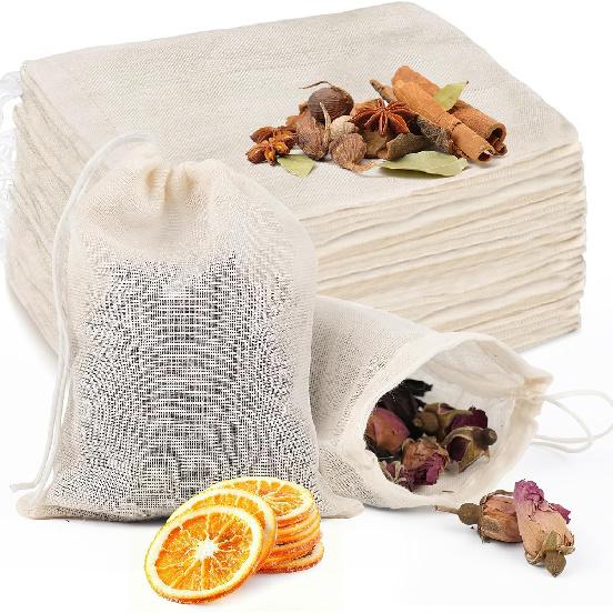50 Pcs Muslin Drawstring Bags Reble Tea Bags Natural Cotton Unbleached Small Cheese Cloth Bag for Cooking Straining Soup Sachet Coffee Tea Brew Spice 3 x 4 inches