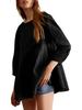 Damska Oversize'owa Bluzka Babydoll z Rękawem 3/4 Zwiewna Peplum Luźna Tunika Top