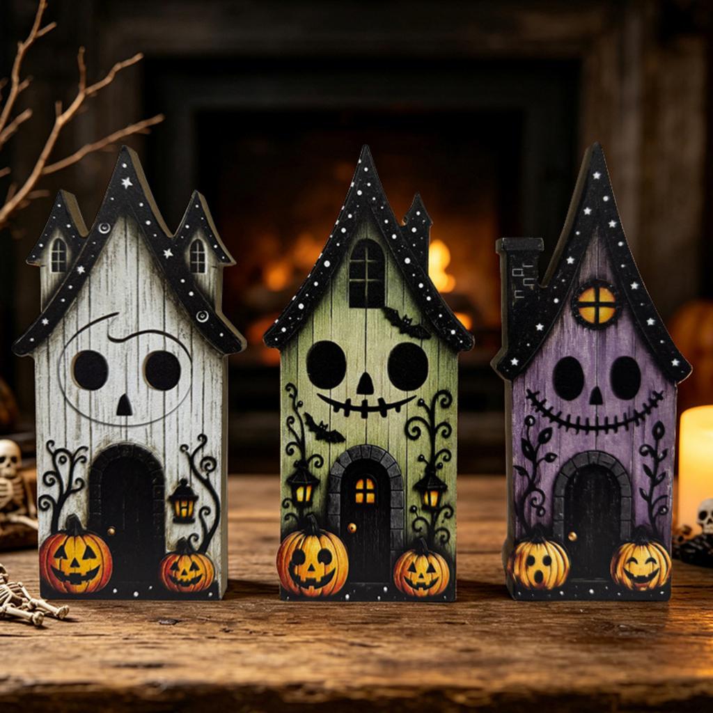 Halloween Wooden Tabletop Decor, Cute Desk Ornament for Home and Shelf