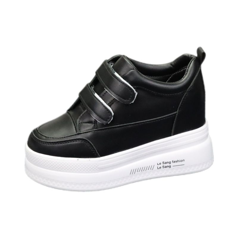 Fashion 9CM Platform Wedge Sneakers Vulcanized Chunky Hidden Heel Block Microfiber Leather Comfy Breathable Skate Board Shoes