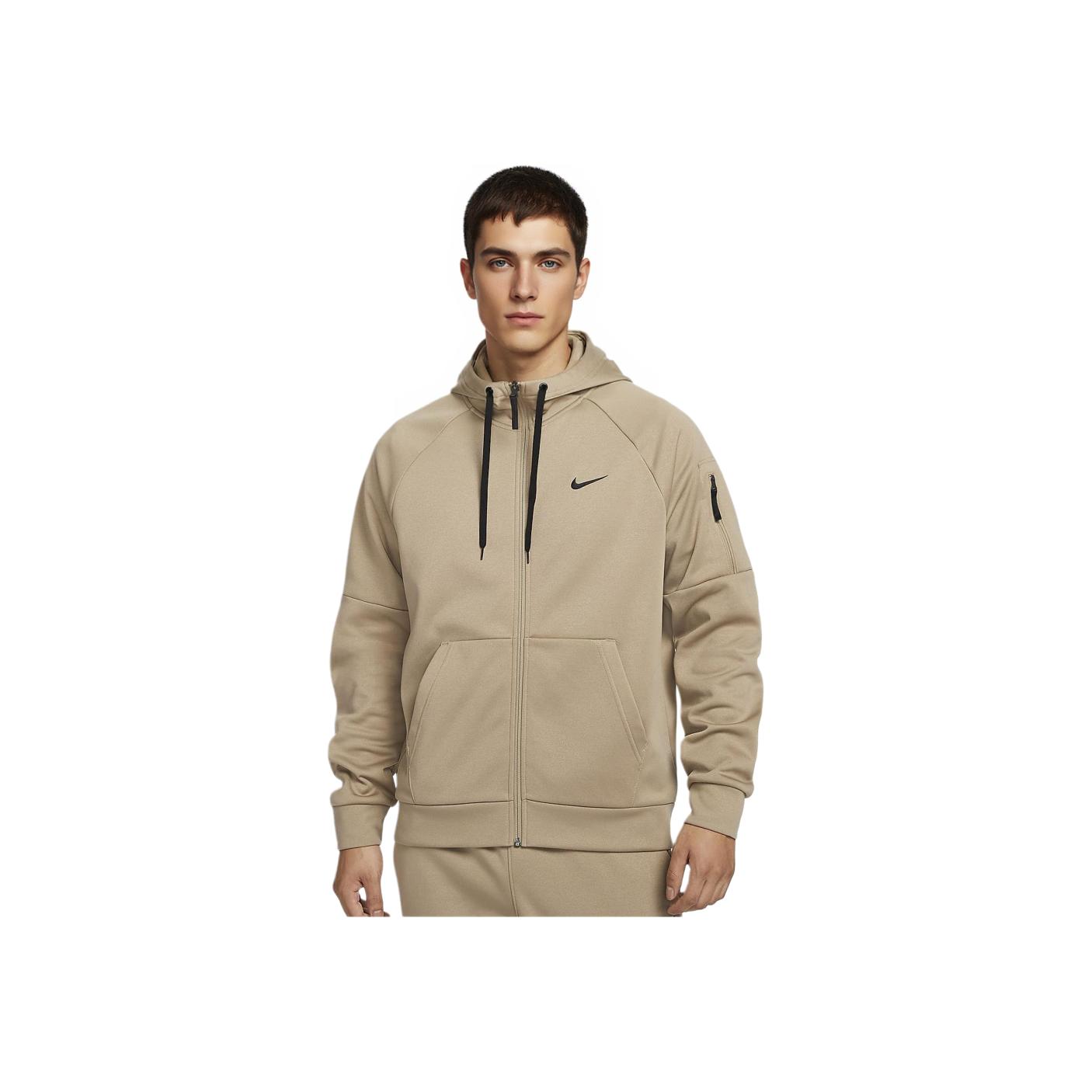 Nike Men's Therma-Fit Solid Color Fleece Full Zip Warm Hooded Cardigan Sweatshirt Outerwear Khaki Dq4831-247 Cm