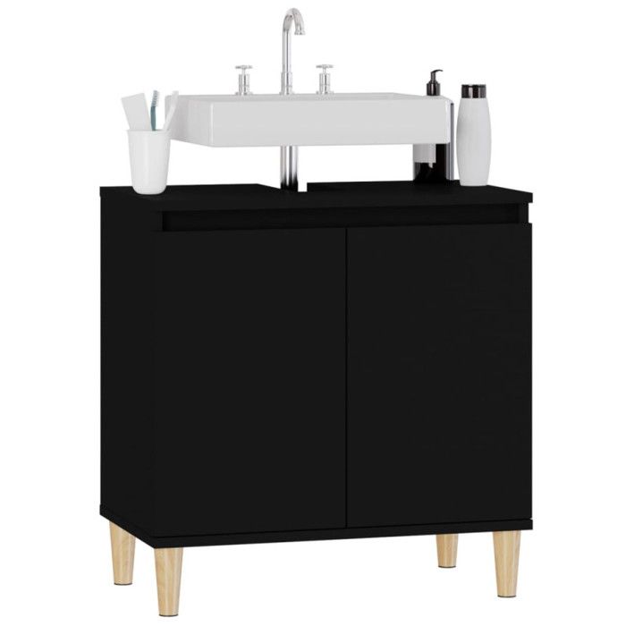VidaXL Meuble d'évier noir 58x33x60 cm bois d'ingénierie 821253