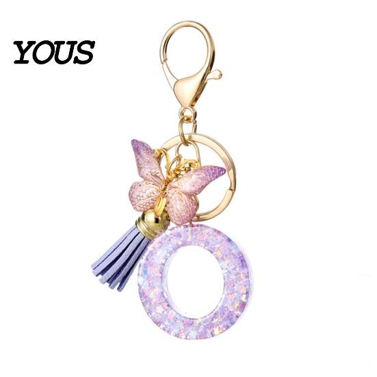 Key Holder For Backpack Purple Series Keychain Pendant, Sequins Star Initial Letter Charm Chain with Butterfly Tassel Design, A-Z for Bag