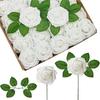 25Pcs Rose Artificial Flower Head PE Rose Foam With Stem And Leave Simulation Bouquet Home Decor Party Bridal Wedding Decoration
