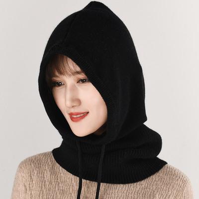 Winter Women Knit Wool Balaclava Wool Knitted Scarf Hat Set Beanie Women Skullies Beanies 52*32cm чёрный
