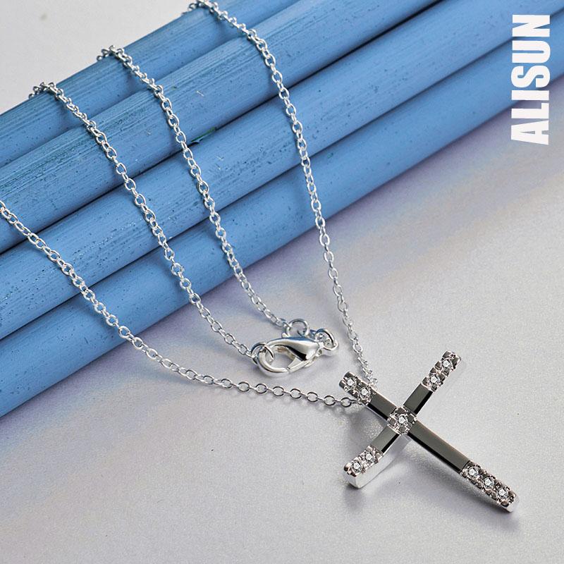 925 Sterling Silver Cross Zircon Pendant Necklace Fashionable Wedding Jewelry