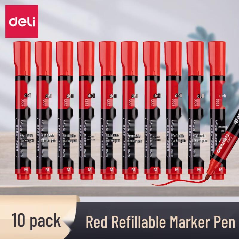 Deli Refillable Red Oil-Based Marker Pen