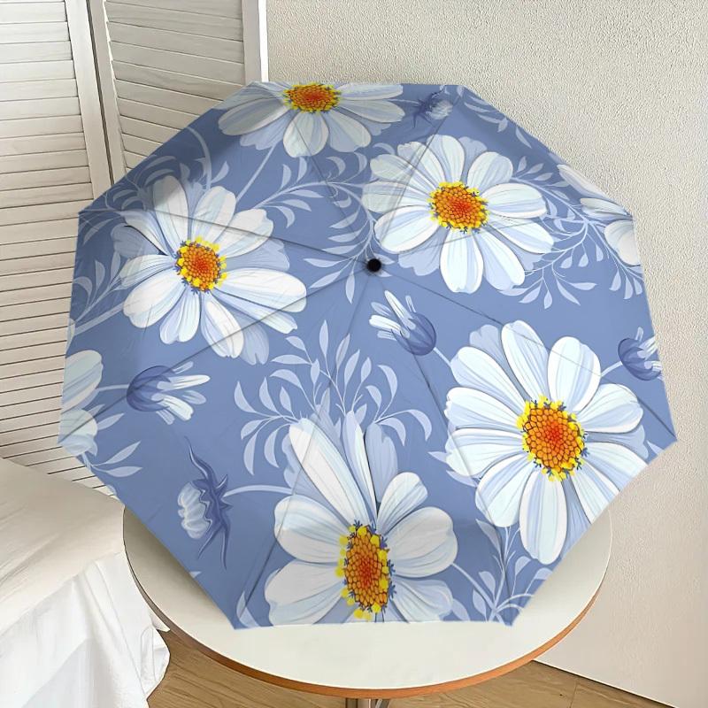 1pc White Daisy Flowers Automatic Umbrella Durable Iron Frame & Plastic Handle, Gift for Men & Women, Sturdy Construction yy250905195