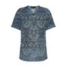 Women's Fashion Casual Printed V-Neck Short Sleeve Button Down Shirt T-Shirt Top