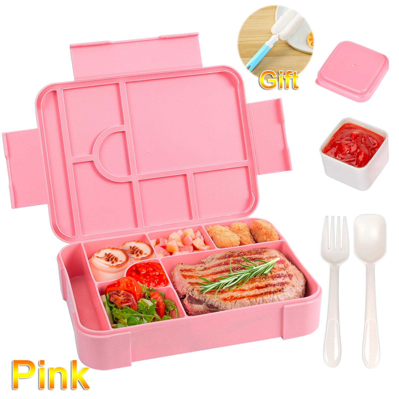 

Разделенный Ланч-бокс Бенто Большой Вместимости Микроволновая Ланч-бокс с Вилкой Ложкой Герметичный Контейнер для Еды Для Возвращения в Школу Кемпинга Кухни 1PCS&1330ML розовый