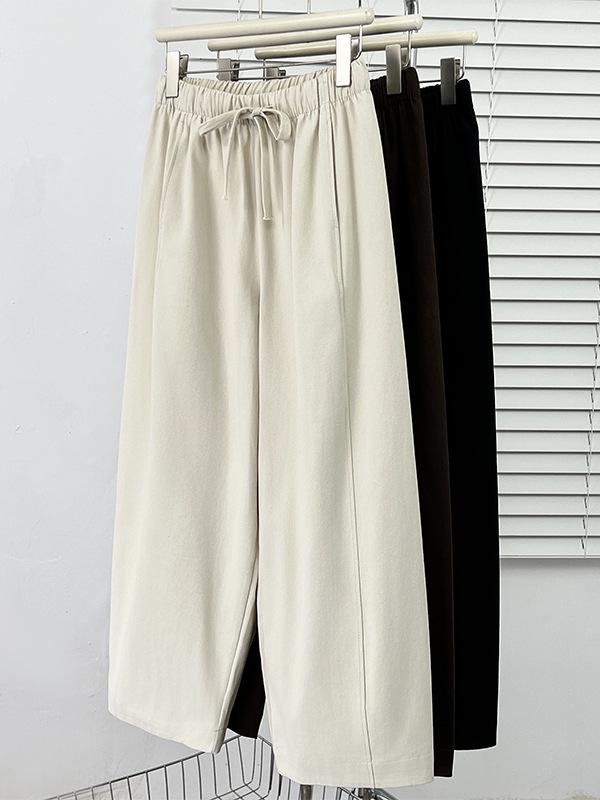 Plus Size Women's Spring Drawstring Elastic Waist Wide-Leg Casual Pants