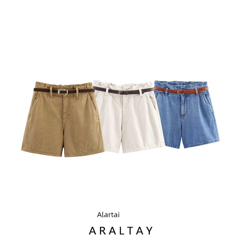 Araltay New Arrival Women's Clothing Fashion Style Fashion High Waist Paper Bag Type Denim Casual Shorts 8228028