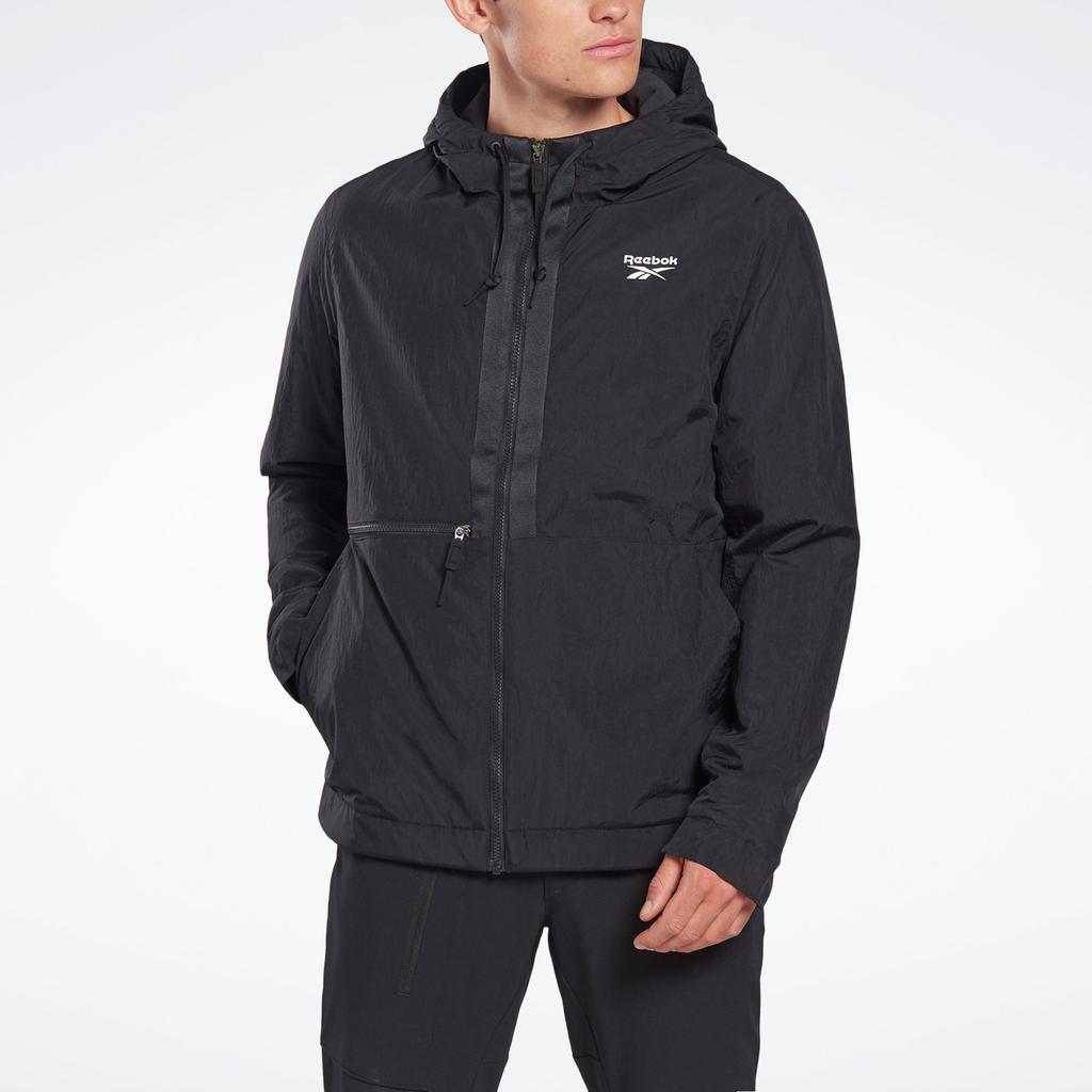 Reebok Outerwear C Fl Solid Color Hooded Casual Jacket Men Outerwear Black FT0650
