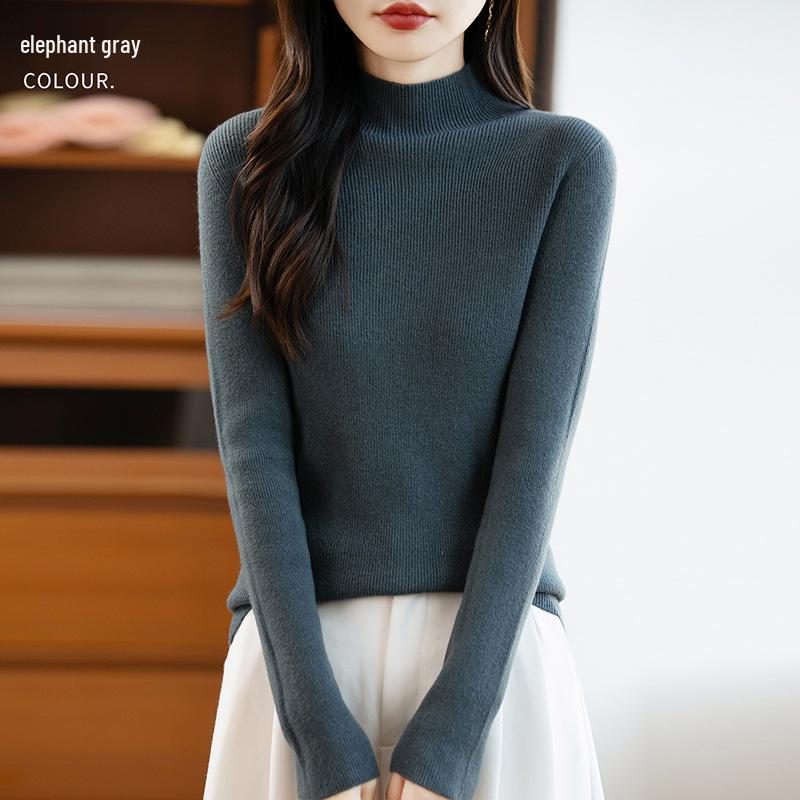 26 Autumn Winter Women's Half-High Collar Slim Knit Sweater - Korean Style