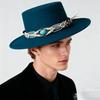 TurquoiseFedora Hat Women Men Autumn Winter Classic Felt Wide Brim Flat Top Jazz Panama Hat Casual Party Church Hat