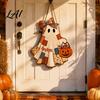 Seasonal Wall Hanging for Parties Halloween Wooden Patchwork Ghost Pendant Vintage Autumn Harvest Sign Cute Retro Ornament Walls Pendant with