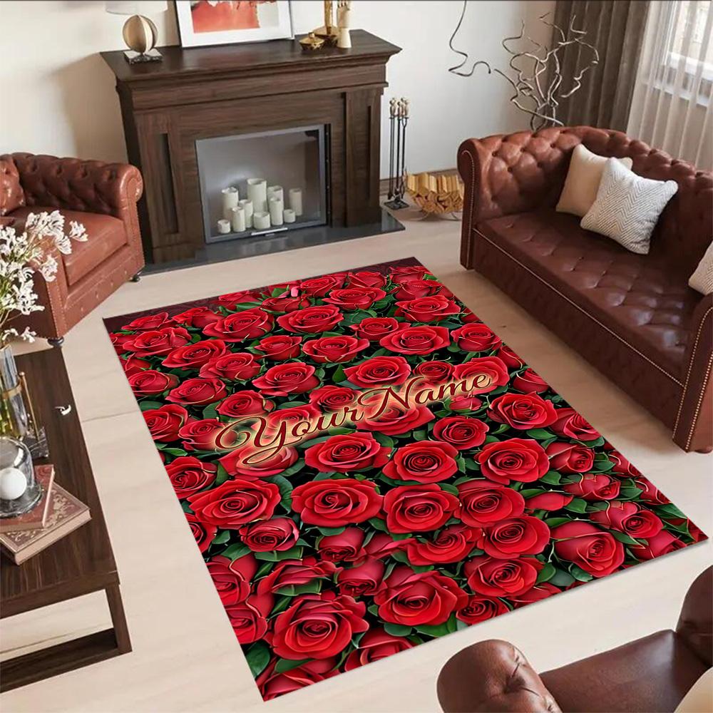 Rose Customize Your Name Carpet Design for Game Room Kitchen Study room Foyer Antislip Carpet Decorate Offices Perfect Gift for Women/Men
