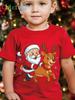 T-shirt Rotonda Carina e Originale Stampata con Babbo Natale e Renna, Maglietta per Feste, Genitore-Figlio