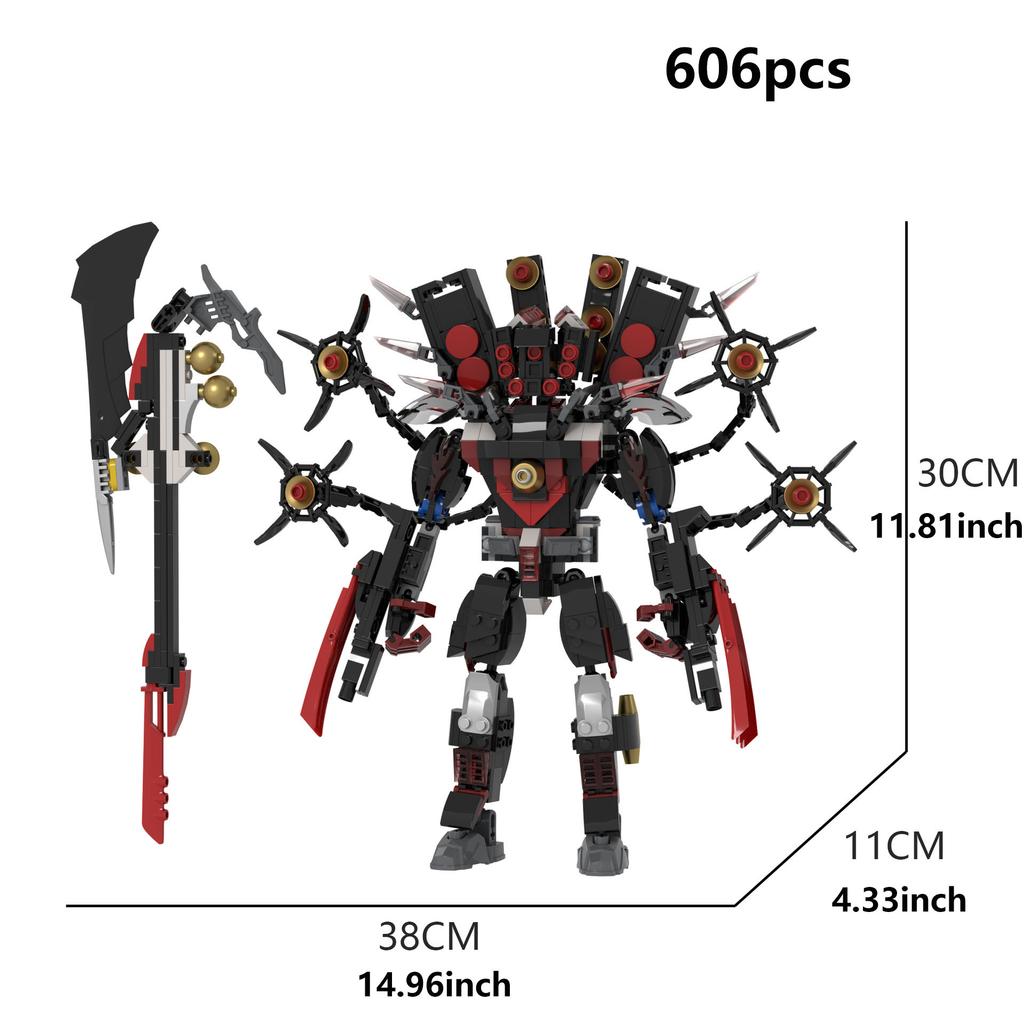 606pcs Hell Guitar Speaker Man Building Block Model Popular Video Horror Game Mech Assembly Brick Toy Gift for Toilet Fans