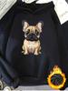 1pc Fashionable Women's Elegant and Beautiful Y2K Style Cartoon French Bulldog Pattern Print -Lined Hooded Sweatshirt Long Sleeve