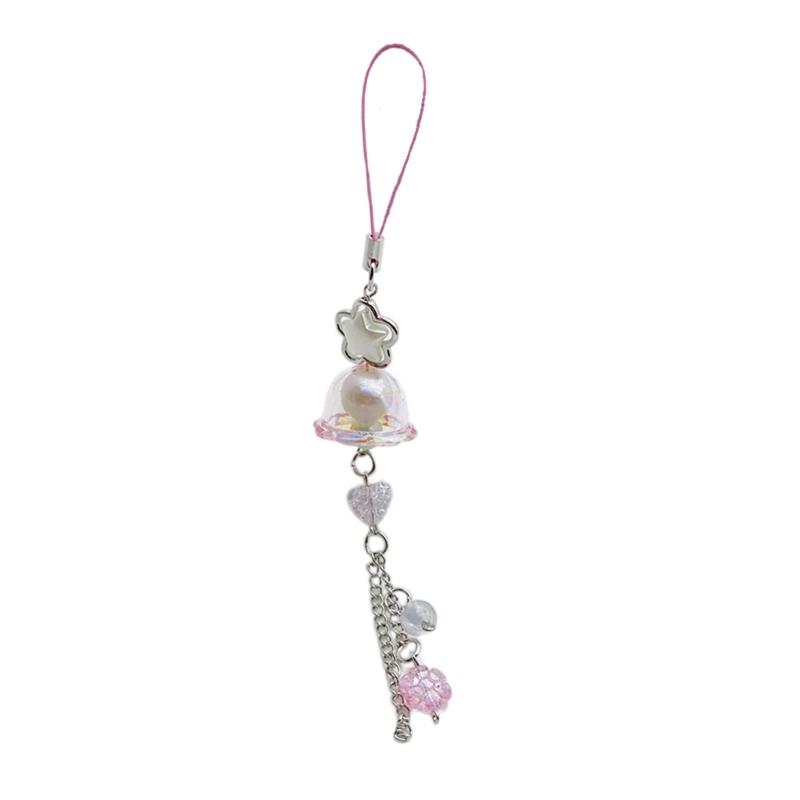 

Star Heart Beaded Pendant Sweet Phone Chain Strap Hanging Decoration Keychain Lanyard Small Gift for Women Girls 1 рожевий