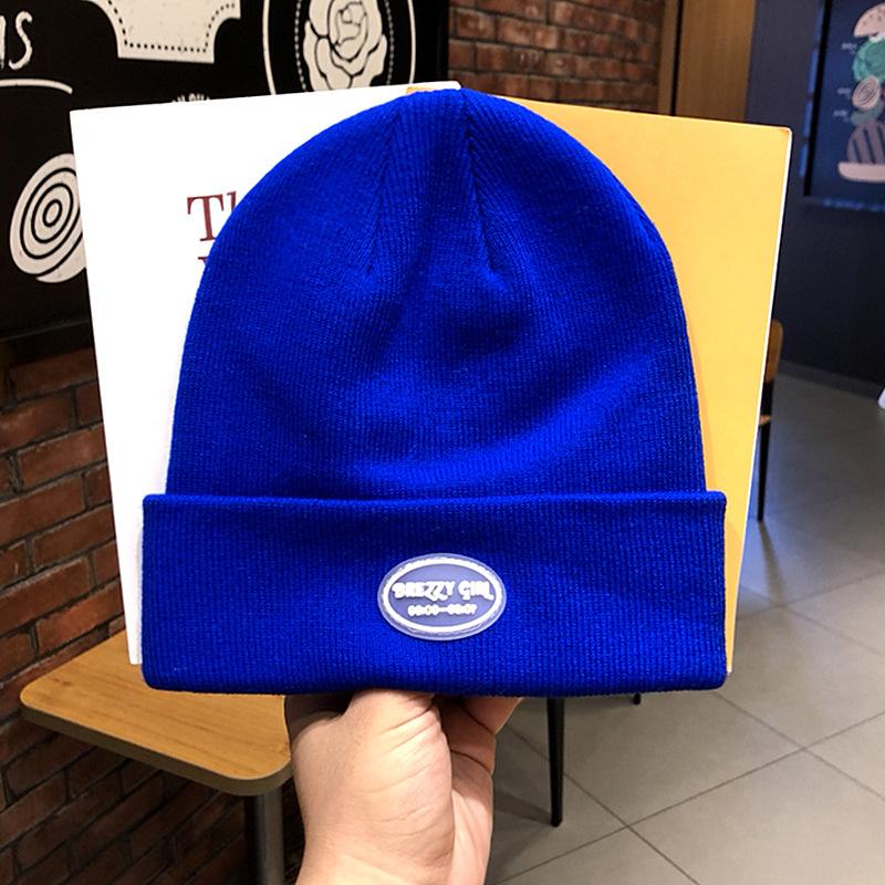 Hat Female Autumn and Winter Letter Round Label Knitted Hat Thin Street Hipster Versatile Student Couple Pullover Hat Male