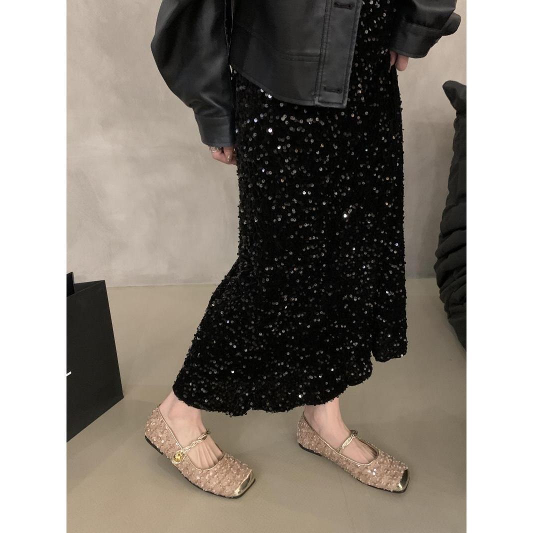 

Niche sense sequins Mary Jane single shoes women s shoes 2025 new spring flat French temperament evening shoes 40 розовый