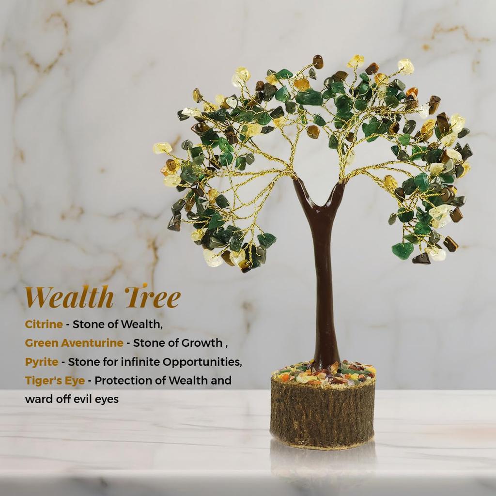 Reiki Kristallprodukte Natürlicher Zertifizierter Citrin Pyrit Grüner Aventurin Kombinierter Kristallstein Wohlstandsbaum 200 Perlen Edelsteinbaum für Geld