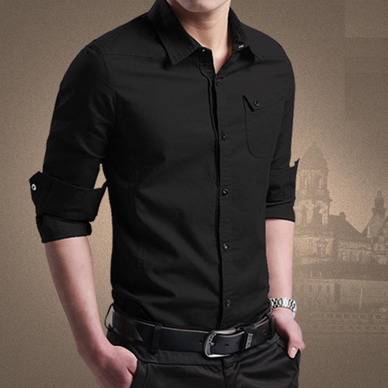 Tralounry Mens Slim Fit Spring/Autumn Long-Sleeve Solid Lapel Shirt Tralounry Mens Slim Fit Spring/Autumn Long-Sleeve Solid Lapel Shirt