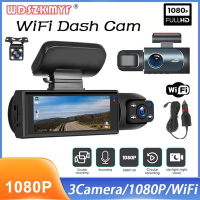 3Lens 1080P WIFI Câmera dupla Dash Cam para carros câmera de carro com visão noturna infravermelha, gravação em loop grande angular DVR de carro veio caixa preta