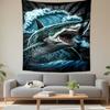 Wildlife Wall Tapestry Great White Shark Open Jaws Ocean Wave Dark Blue Decor for Bedroom Man Cave Game Room Gift