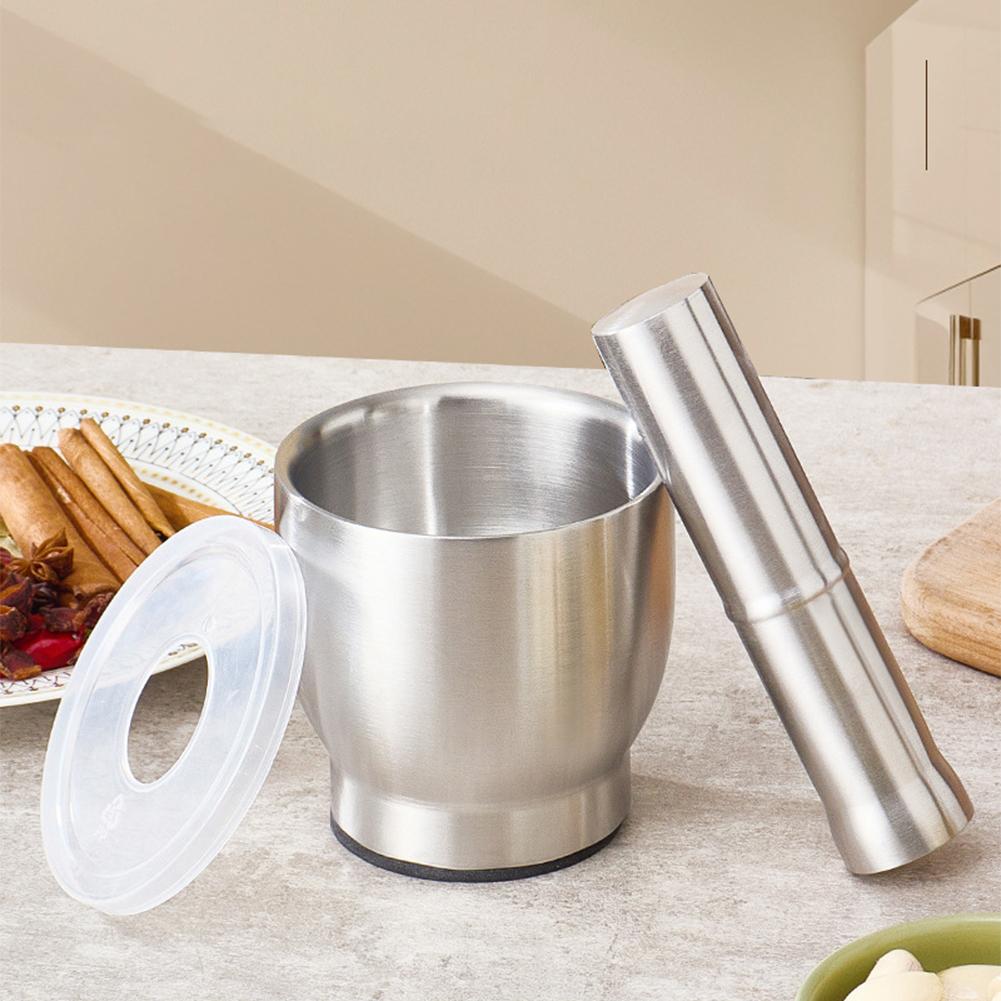Stainless Steel Manual Garlic Masher with Lid Spice Grinder Pill Crusher Hand Grinder Crusher for Crushing and Grinding