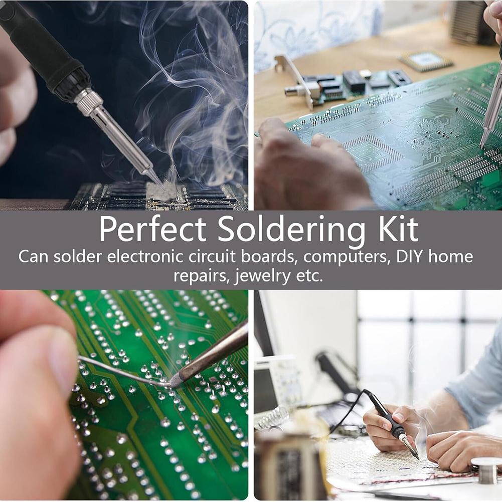 60W Soldering Iron with Rubber Handle and Digital Display with Hot Melt Installation Tool for Multiple Inserts