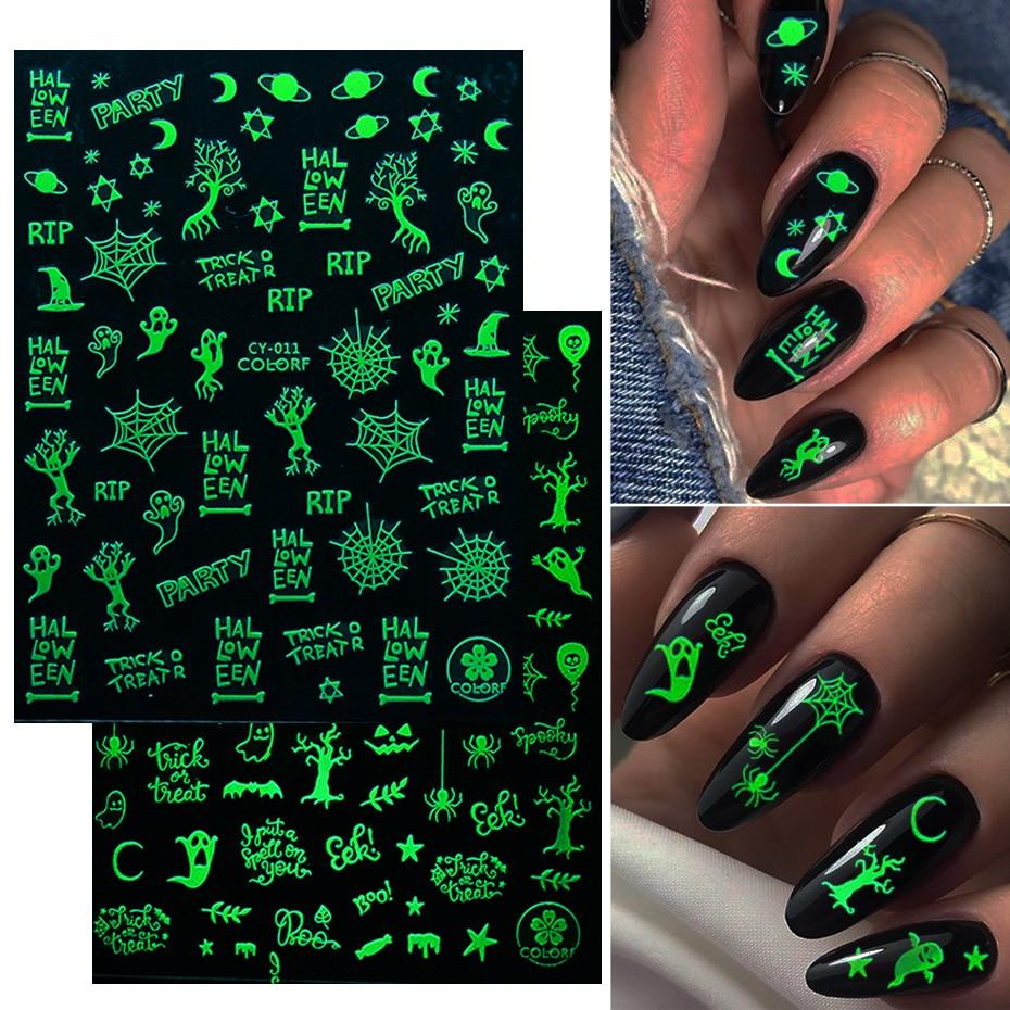 3D Halloween Nail Art Glow In The Dark Luminous Nail Sticker Pumpkin Spider Star Moon Nail Decals