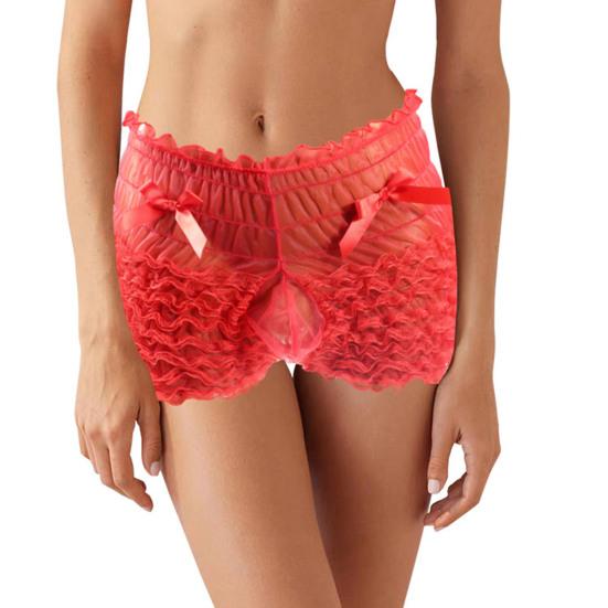 Men Sexy High Waist Underwear Mesh Lace Shorts Panties with Bowknot Decor Solid