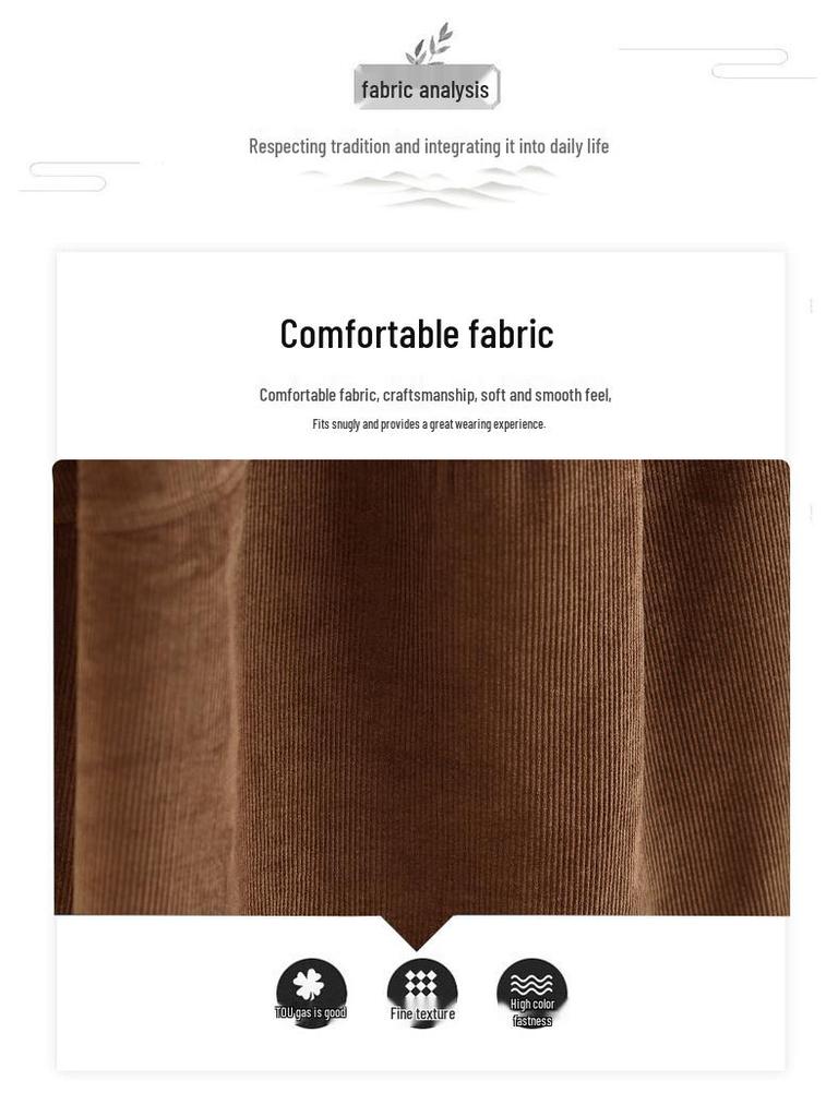 2025 Winter Women's Long Loose Fit Washed Cotton Corduroy Skirt with Square Neck and Slit, Stylish and Slimming Design